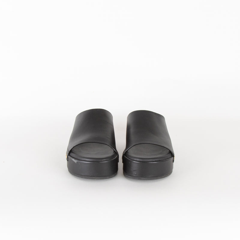 Maje Black Gold Leather Clogs