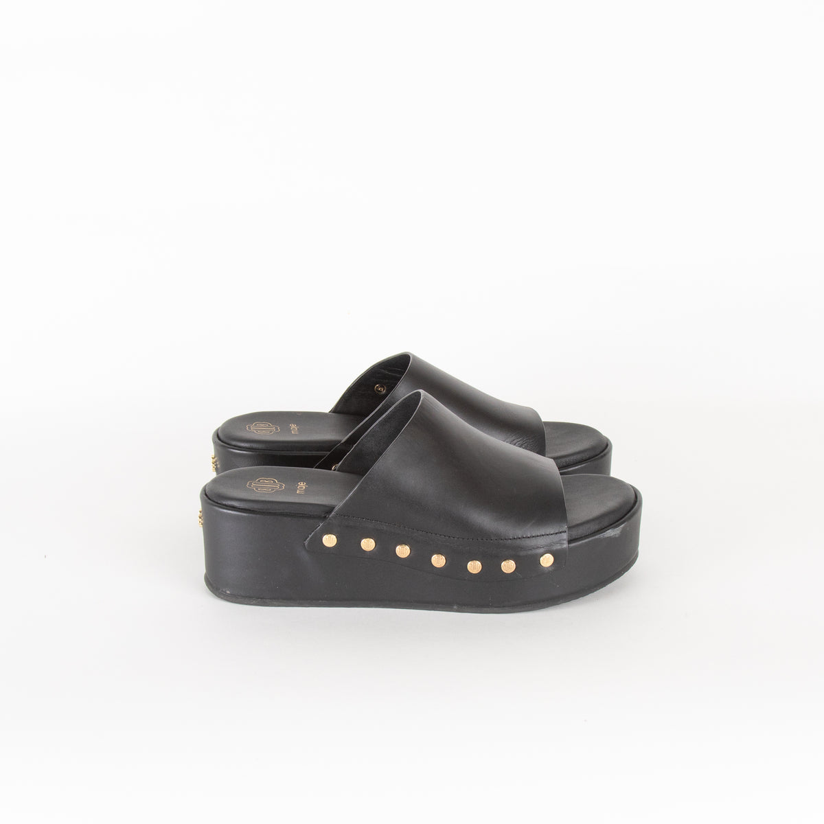 Maje Black Gold Leather Clogs