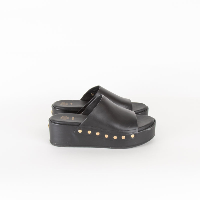 Maje Black Gold Leather Clogs
