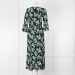 Iris Black Green Floral Silver Thread Midi Dress