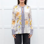 Dea Kudibal Cream and Yellow Floral Silk Blouse with Geometric Cuffs