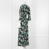 Iris Black Green Floral Silver Thread Midi Dress