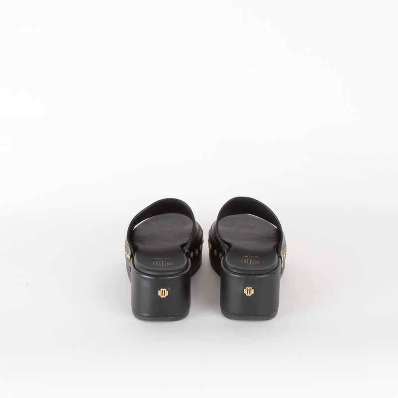 Maje Black Gold Leather Clogs