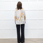 Dea Kudibal Cream and Yellow Floral Silk Blouse with Geometric Cuffs