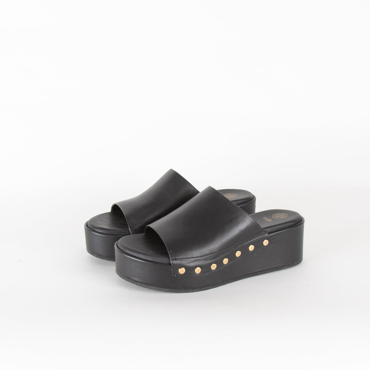 Maje Black Gold Leather Clogs