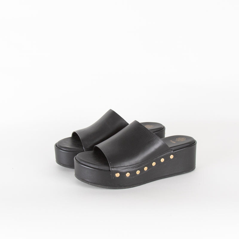 Maje Black Gold Leather Clogs
