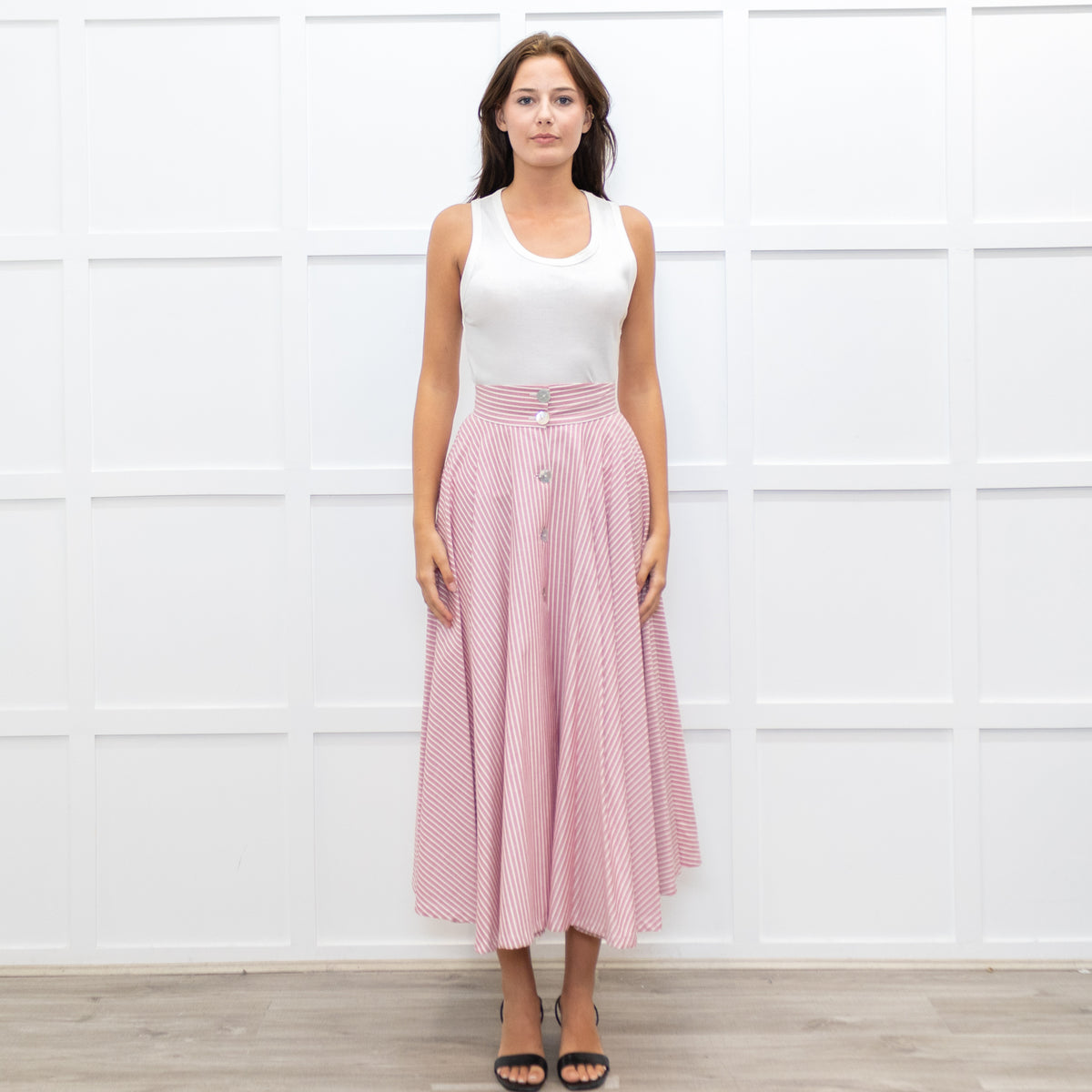 Jour/Ne Pink And White Stripe Circular Skirt