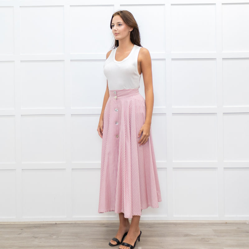 Jour/Ne Pink And White Stripe Circular Skirt
