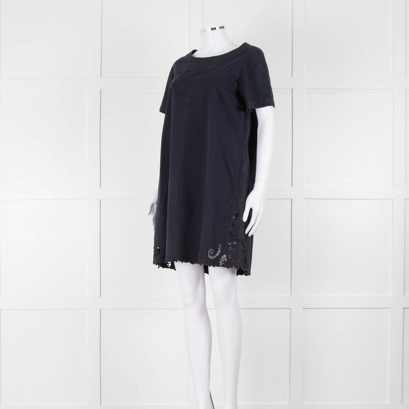 Stella McCartney Navy Cotton Blend Broidery Hem Dress