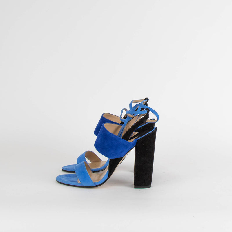 Paul Andrew Blue Suede Block Heeled Sandals