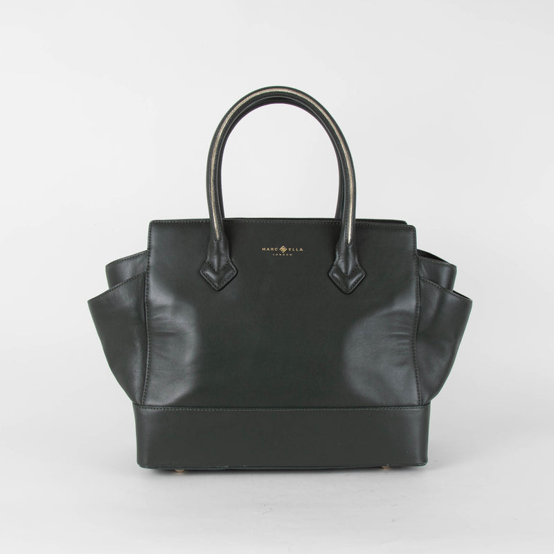 Marc Ella London Dark Green Sliver Trim Leather Shopper