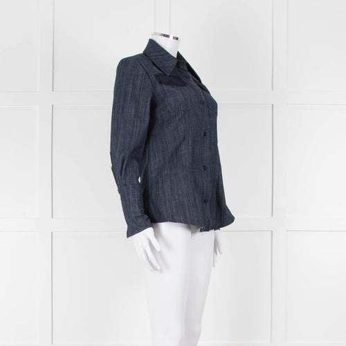 Pamela Milano Blue Denim Front Pocket Detail Shirt