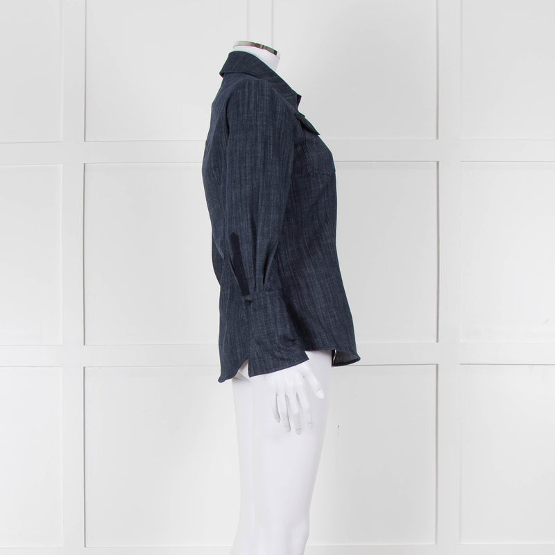 Pamela Milano Blue Denim Front Pocket Detail Shirt