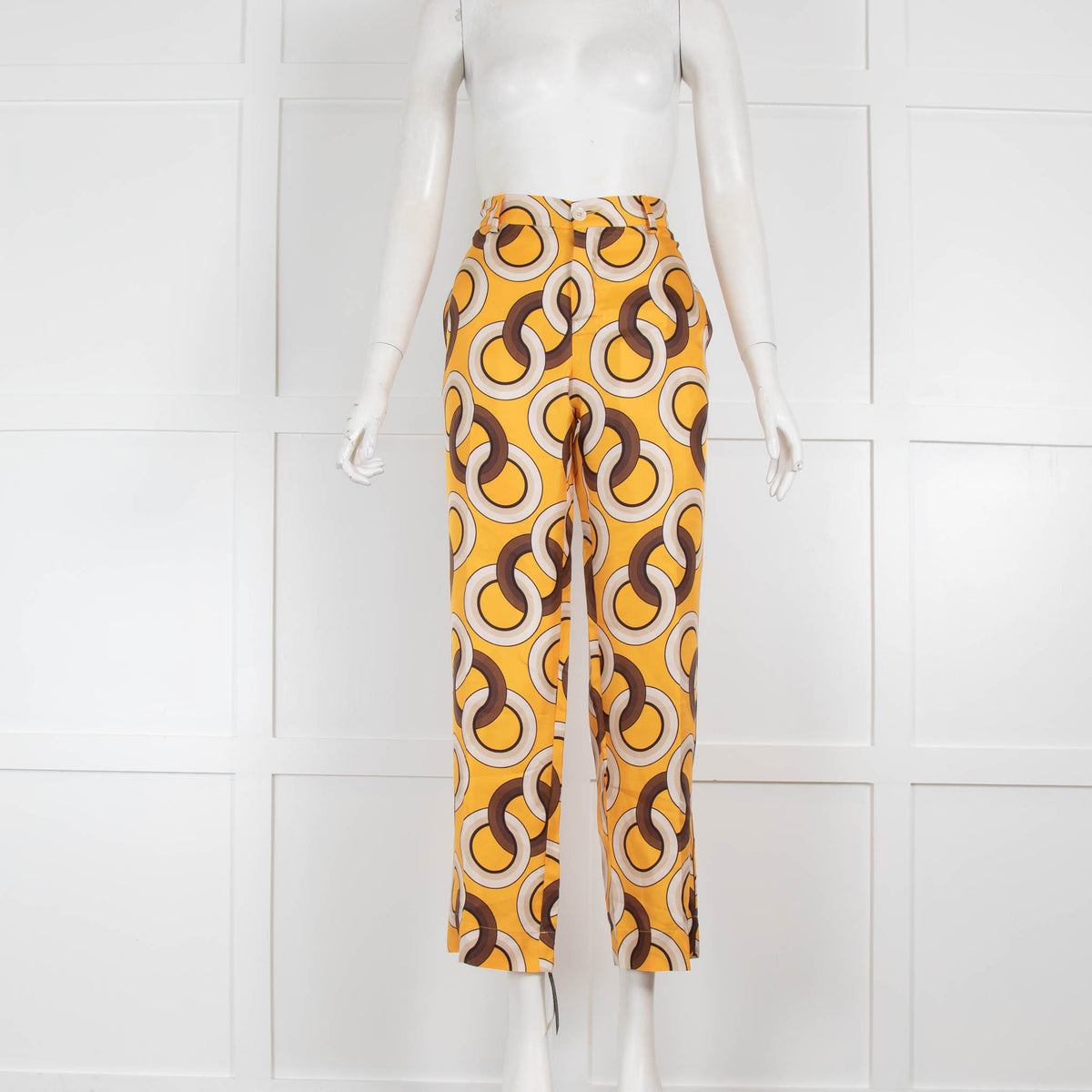 F.R.S. Orange Brown Circle Print Silk Trousers