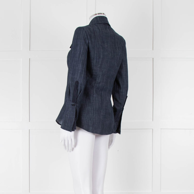 Pamela Milano Blue Denim Front Pocket Detail Shirt