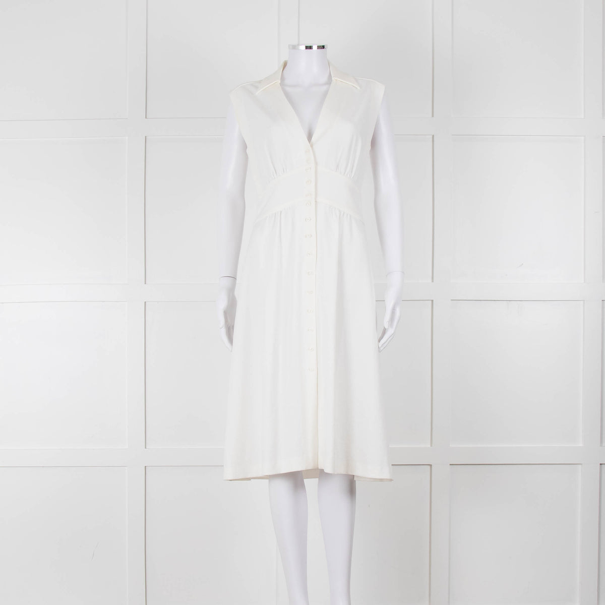 Ba & Sh Cream Buttoned Up Sleeveless Dress