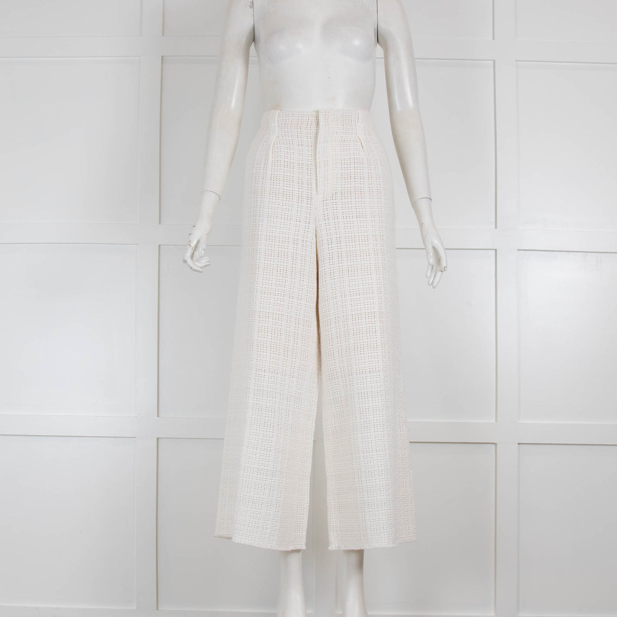 Roland Mouret White Knit Wide Leg Trouser