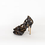 Gucci Black Velvet Gold Trim Platform Heeled Sandals