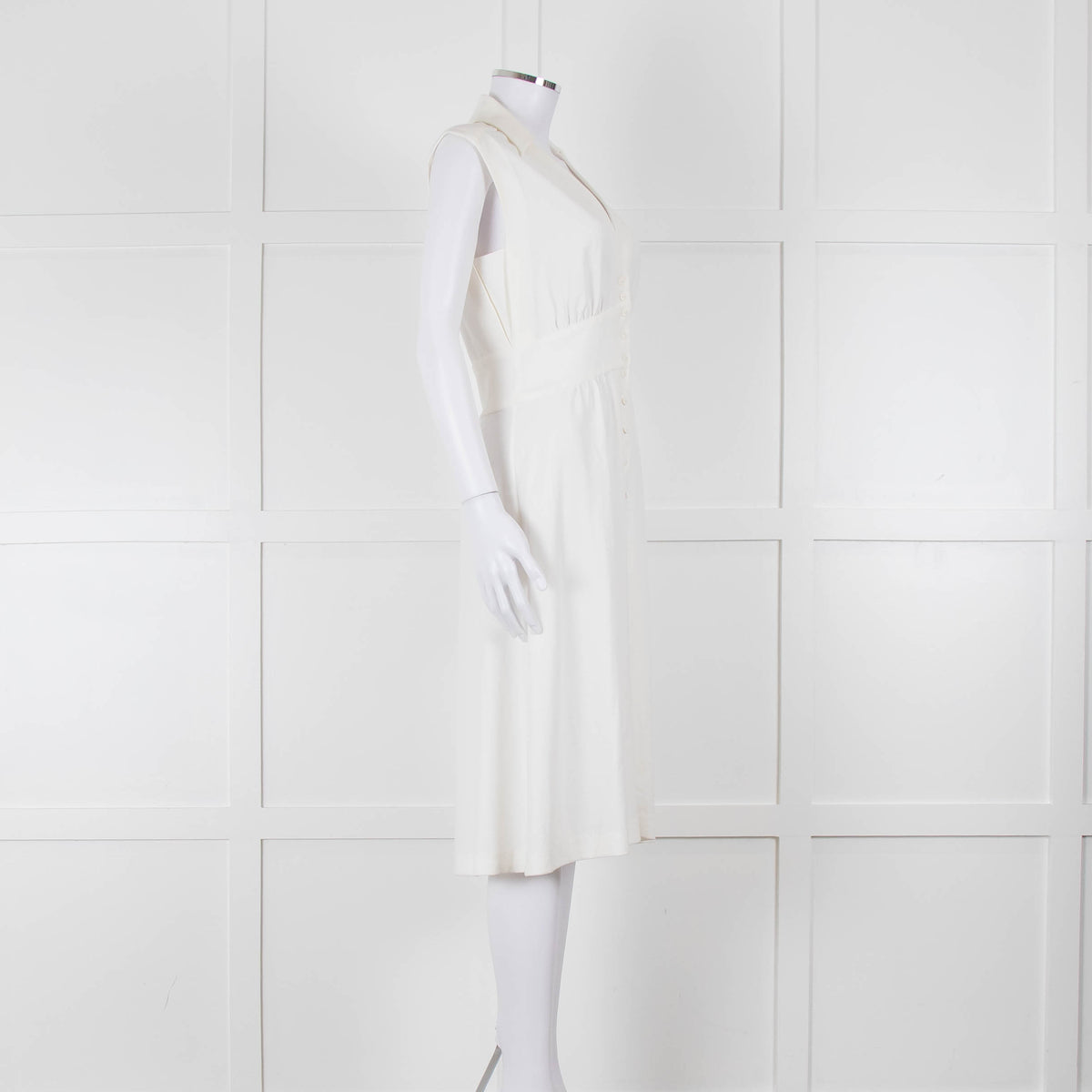 Ba & Sh Cream Buttoned Up Sleeveless Dress