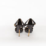 Gucci Black Velvet Gold Trim Platform Heeled Sandals