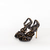 Gucci Black Velvet Gold Trim Platform Heeled Sandals