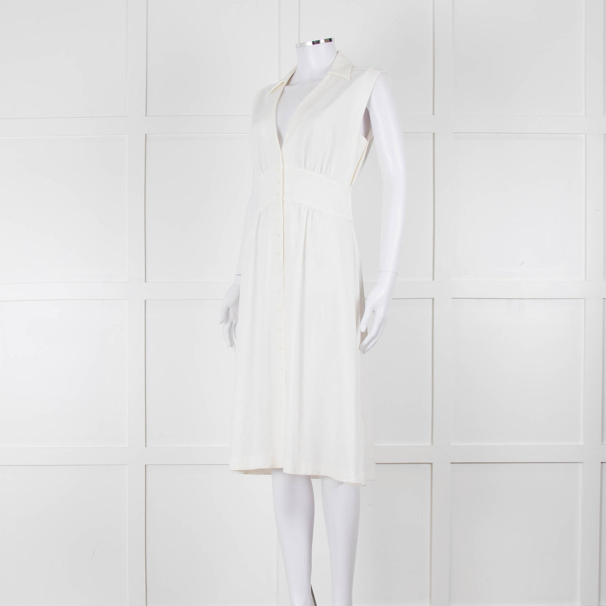 Ba & Sh Cream Buttoned Up Sleeveless Dress
