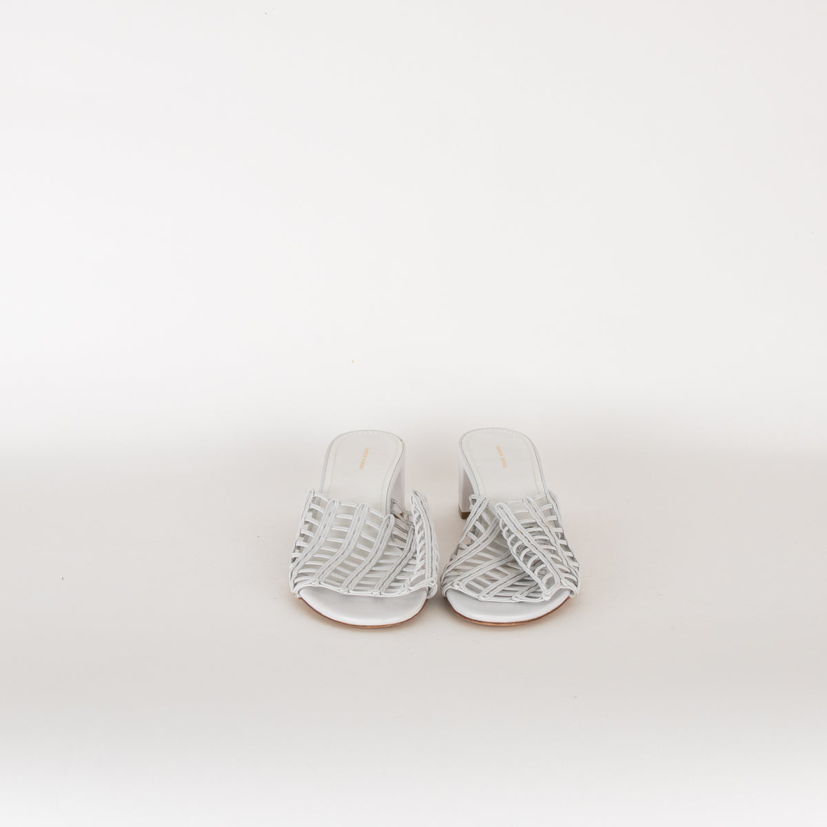 Mansur Gavriel White Lattice Leather Heeled Mules