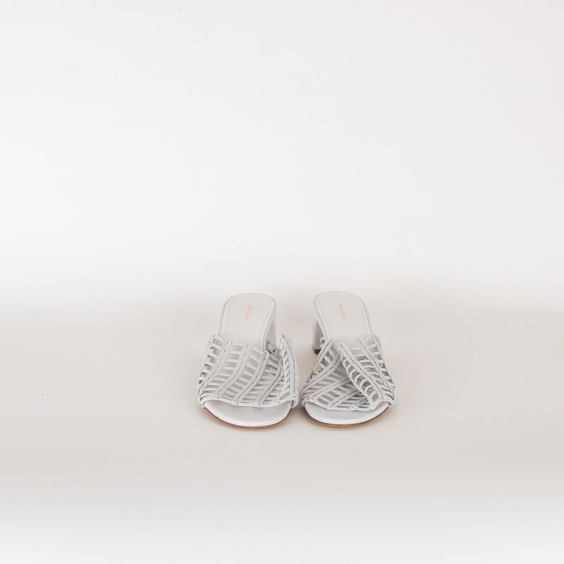 Mansur Gavriel White Lattice Leather Heeled Mules