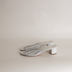 Mansur Gavriel White Lattice Leather Heeled Mules