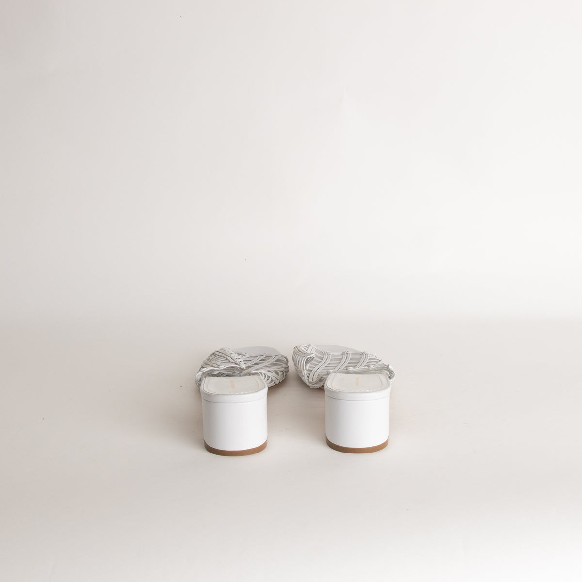Mansur Gavriel White Lattice Leather Heeled Mules
