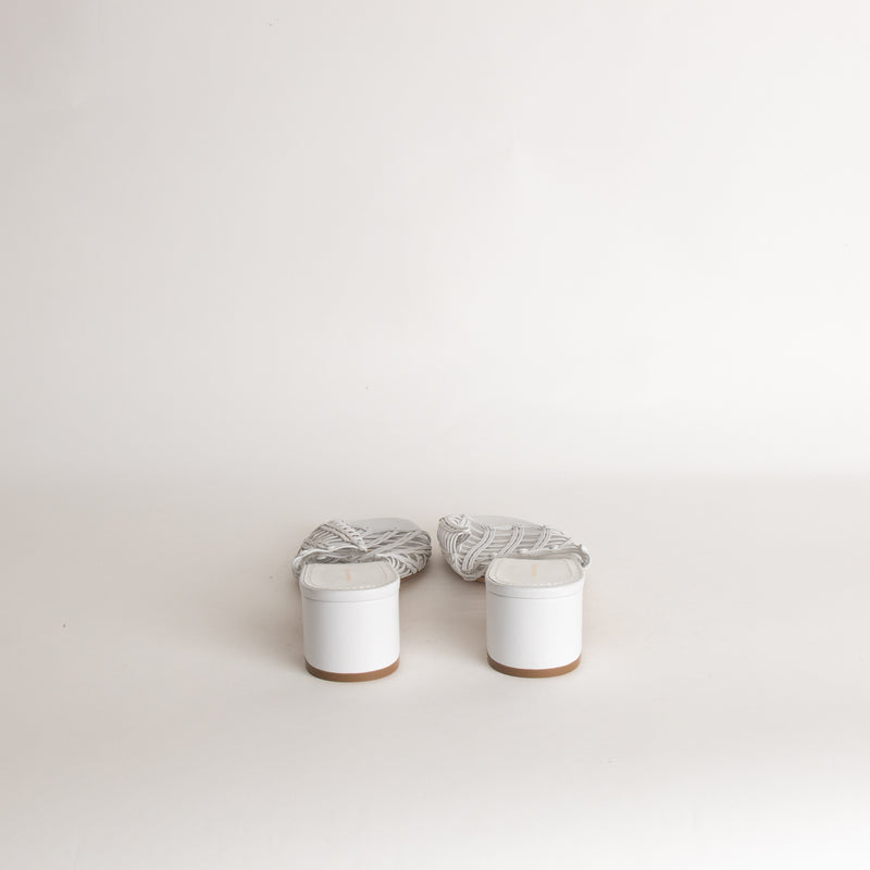 Mansur Gavriel White Lattice Leather Heeled Mules