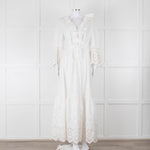 Self-Portrait White Cotton Embroidered Trim Peplum Maxi Dress