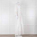 Self-Portrait White Cotton Embroidered Trim Peplum Maxi Dress