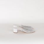 Mansur Gavriel White Lattice Leather Heeled Mules