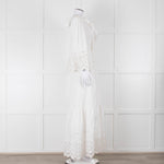 Self-Portrait White Cotton Embroidered Trim Peplum Maxi Dress