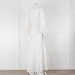 Self-Portrait White Cotton Embroidered Trim Peplum Maxi Dress