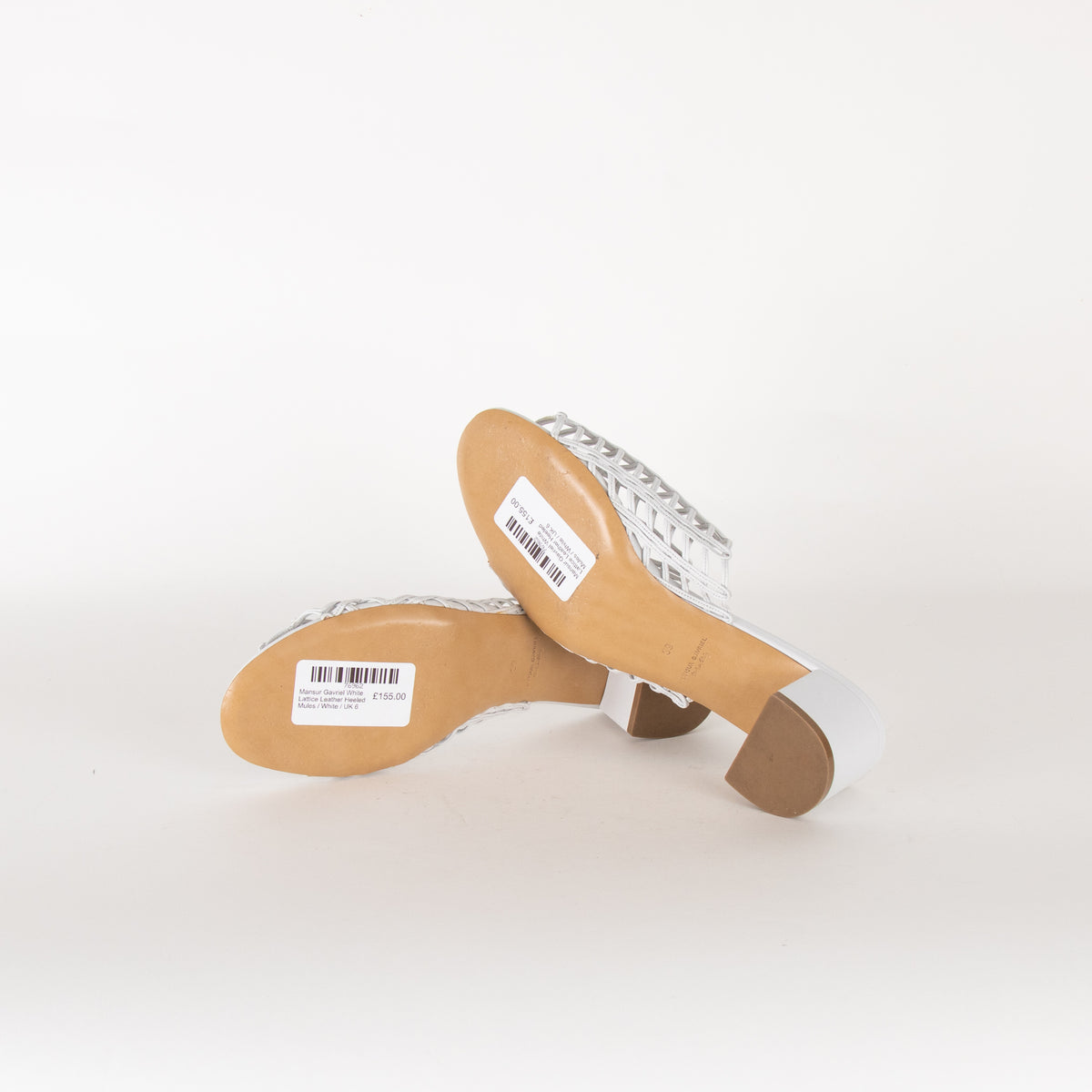 Mansur Gavriel White Lattice Leather Heeled Mules