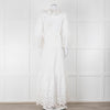 Self-Portrait White Cotton Embroidered Trim Peplum Maxi Dress