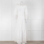 Self-Portrait White Cotton Embroidered Trim Peplum Maxi Dress