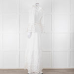 Self-Portrait White Cotton Embroidered Trim Peplum Maxi Dress