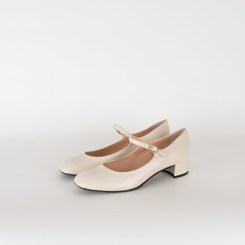 Blue Velvet Cream Leather Mary Jane Pumps