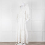 Self-Portrait White Cotton Embroidered Trim Peplum Maxi Dress