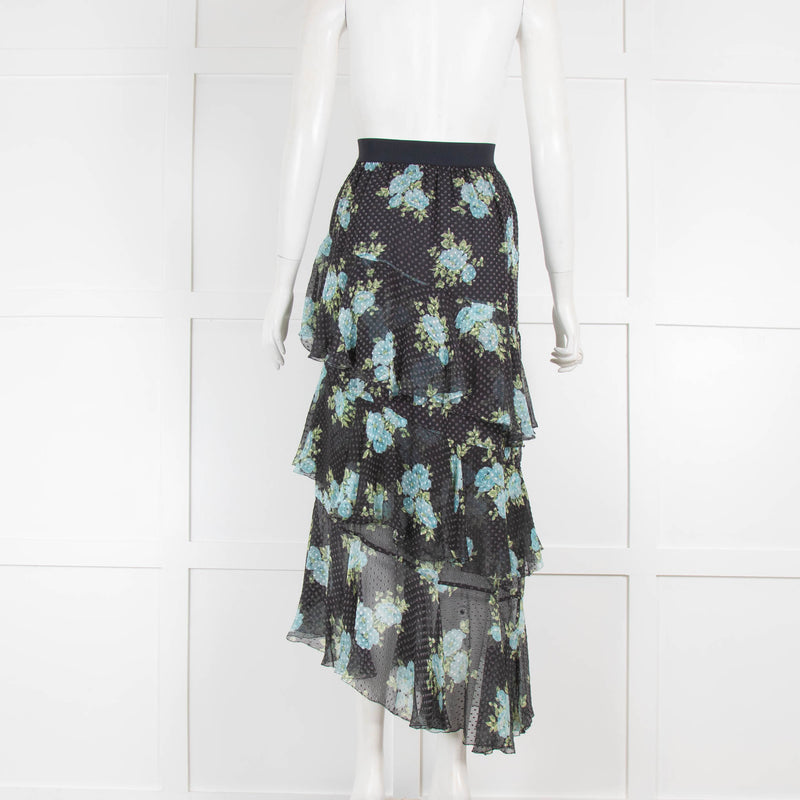 Zimmermann Black Floral Tiered Skirt