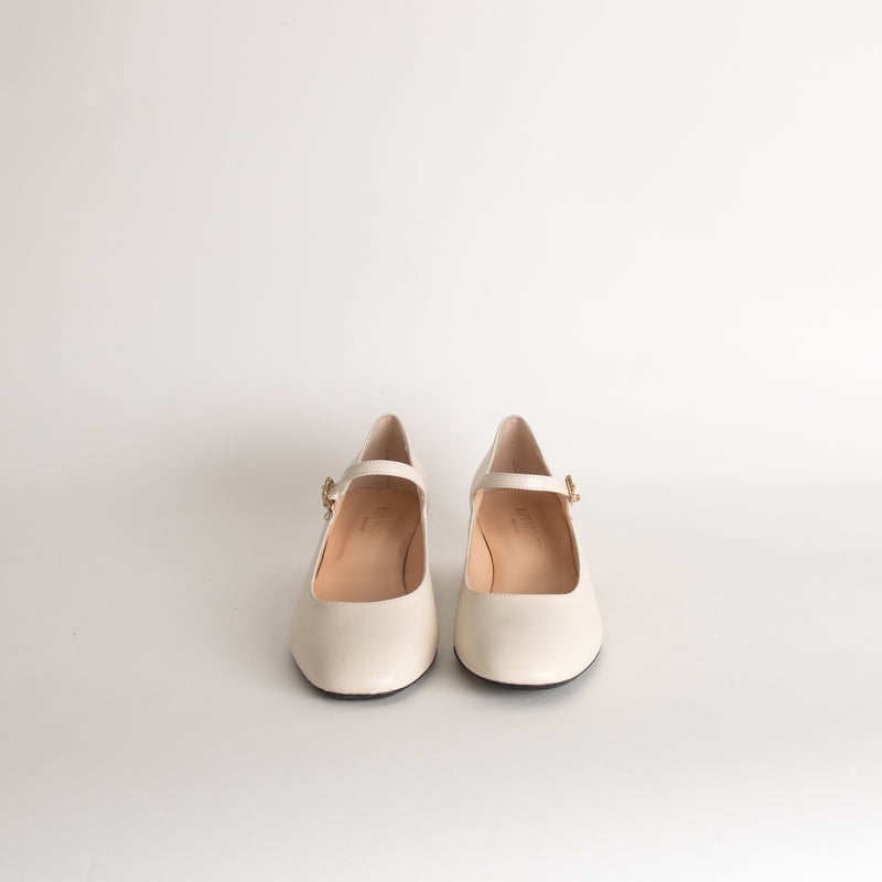 Blue Velvet Cream Leather Mary Jane Pumps