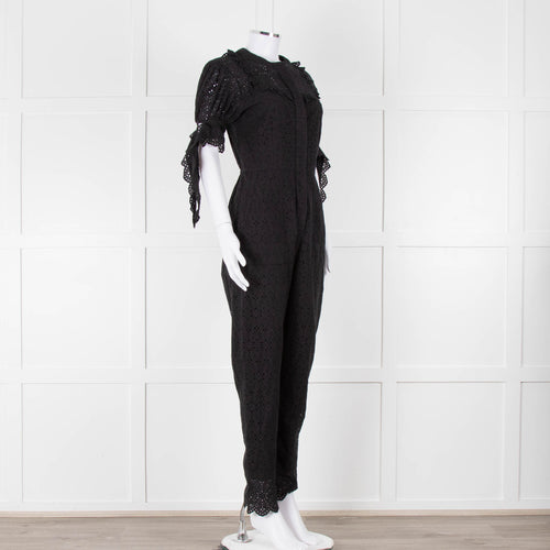 SIR Black Cotton Broderie Anglaise Jumpsuit