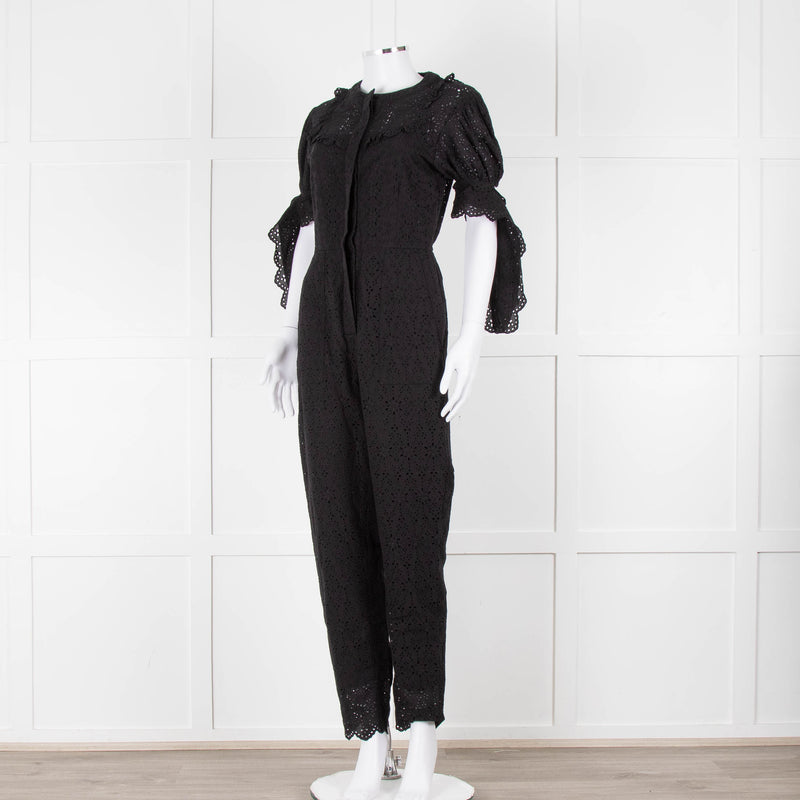 SIR Black Cotton Broderie Anglaise Jumpsuit