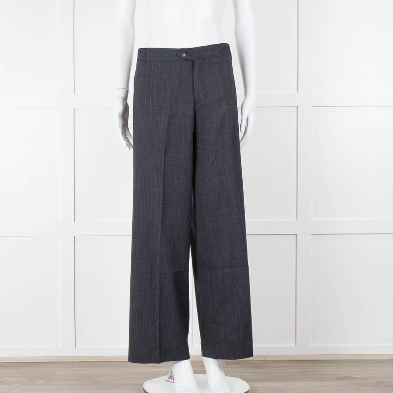 Margaret Howell Blue Wool Wide Leg Trousers