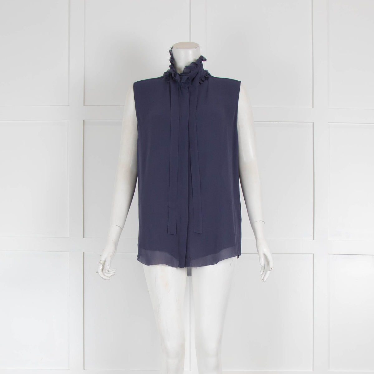 Acne Blue Sleeveless Ruffle Neck Blouse