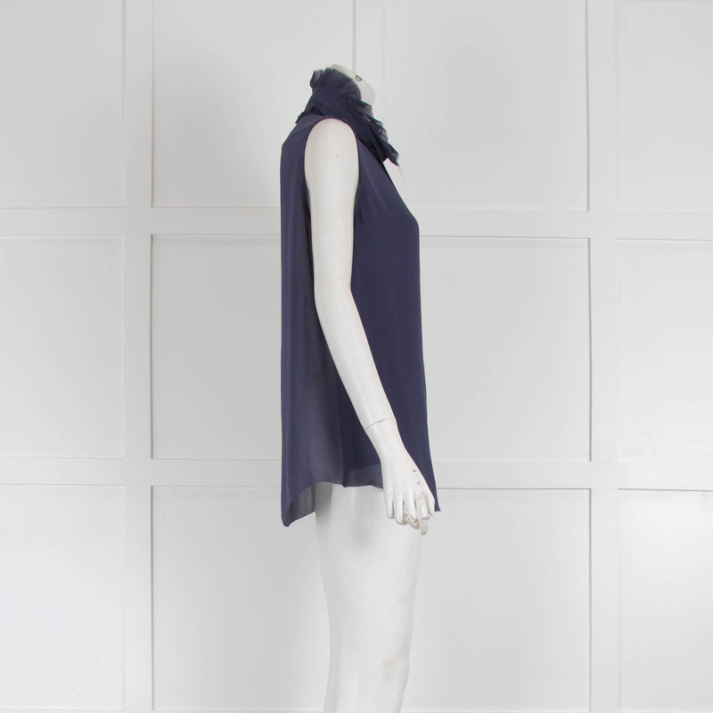 Acne Blue Sleeveless Ruffle Neck Blouse