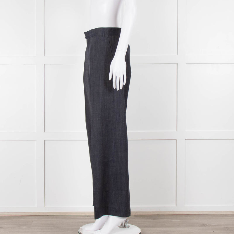 Margaret Howell Blue Wool Wide Leg Trousers